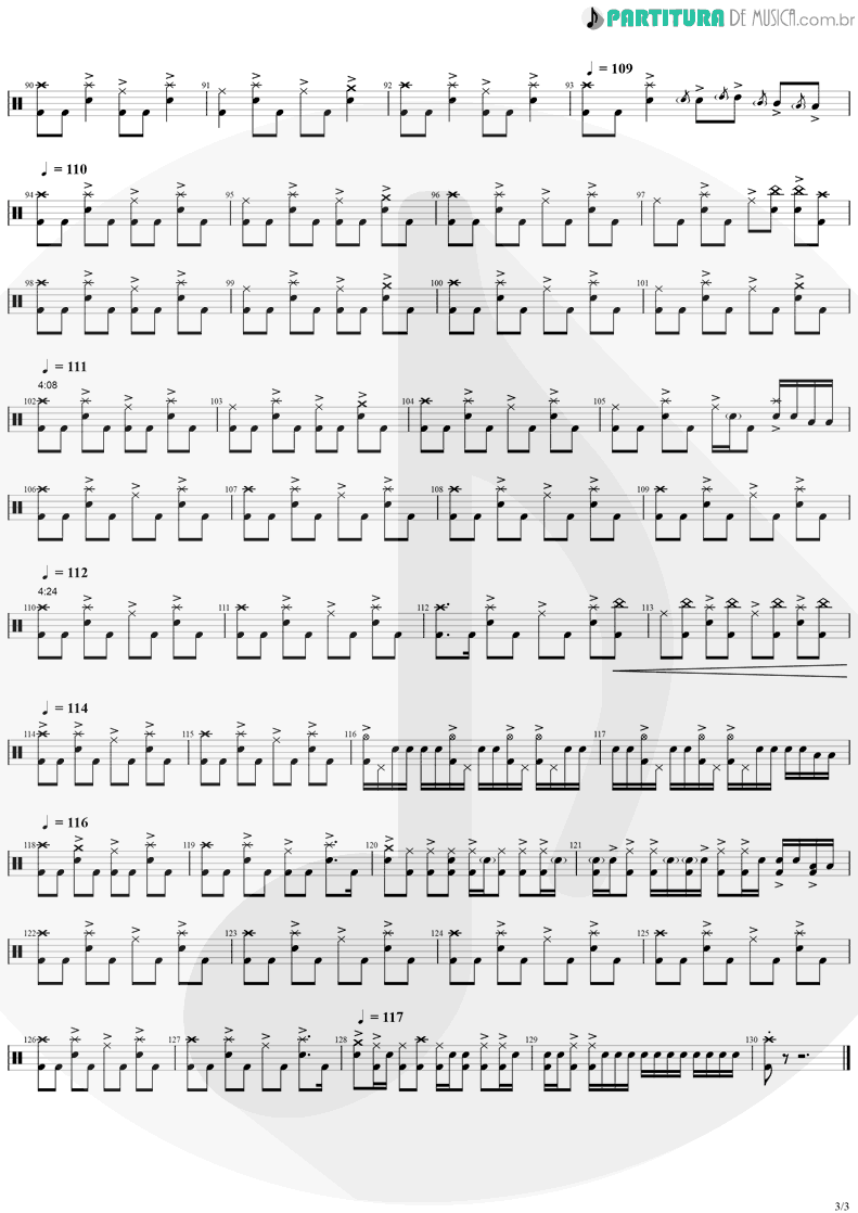 Partitura de musica de Bateria - Jeremy | Pearl Jam | Ten 1991 - pag 3