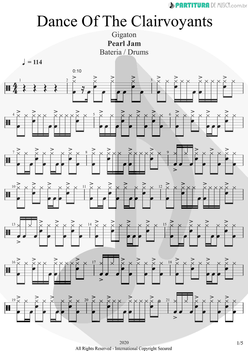 Partitura de musica de Bateria - Dance Of The Clairvoyants | Pearl Jam | Gigaton 2020 - pag 1