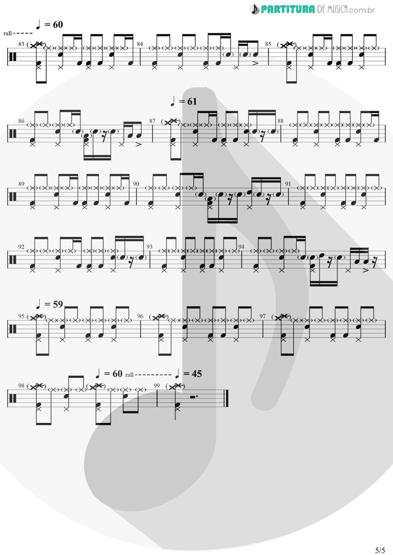 Partitura de musica de Bateria - Time | Pink Floyd | The Dark Side Of The Moon 1973 - pag 5