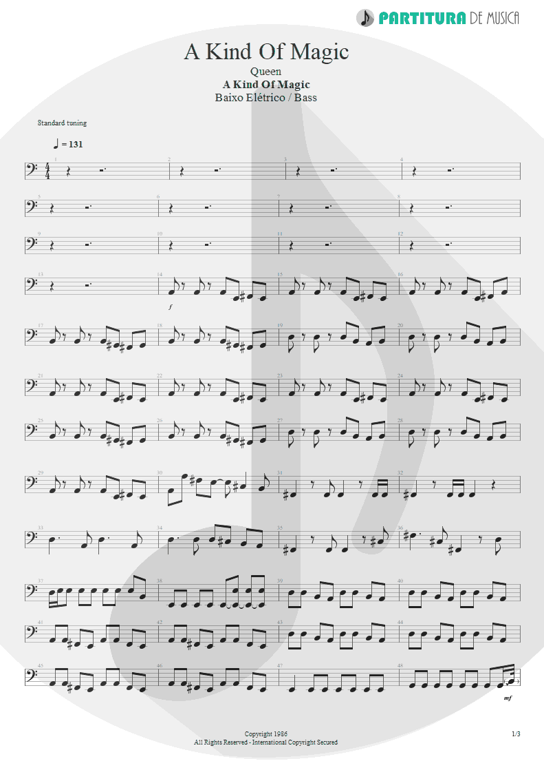 Partitura de musica de Baixo Elétrico - A Kind Of Magic | Queen | A Kind of Magic 1986 - pag 1