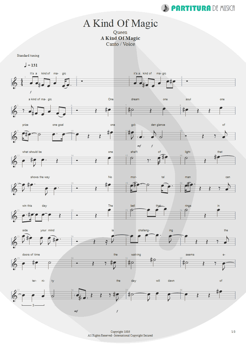 Partitura de musica de Canto - A Kind Of Magic | Queen | A Kind of Magic 1986 - pag 1