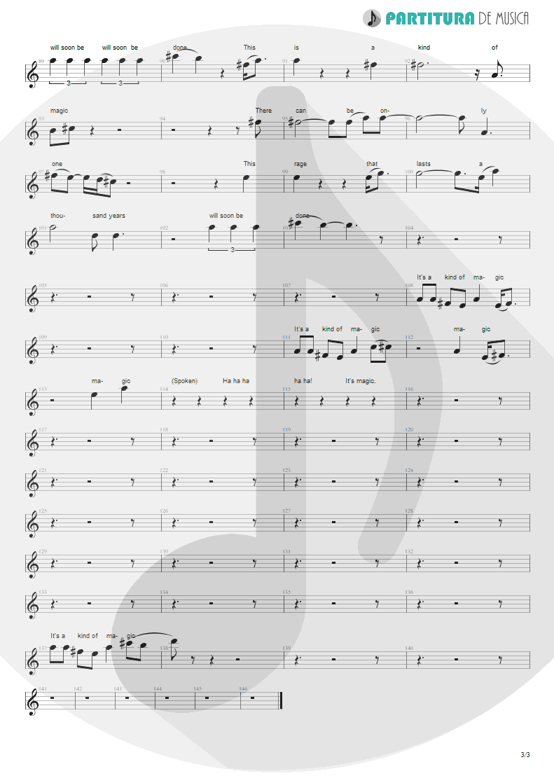 Partitura de musica de Canto - A Kind Of Magic | Queen | A Kind of Magic 1986 - pag 3