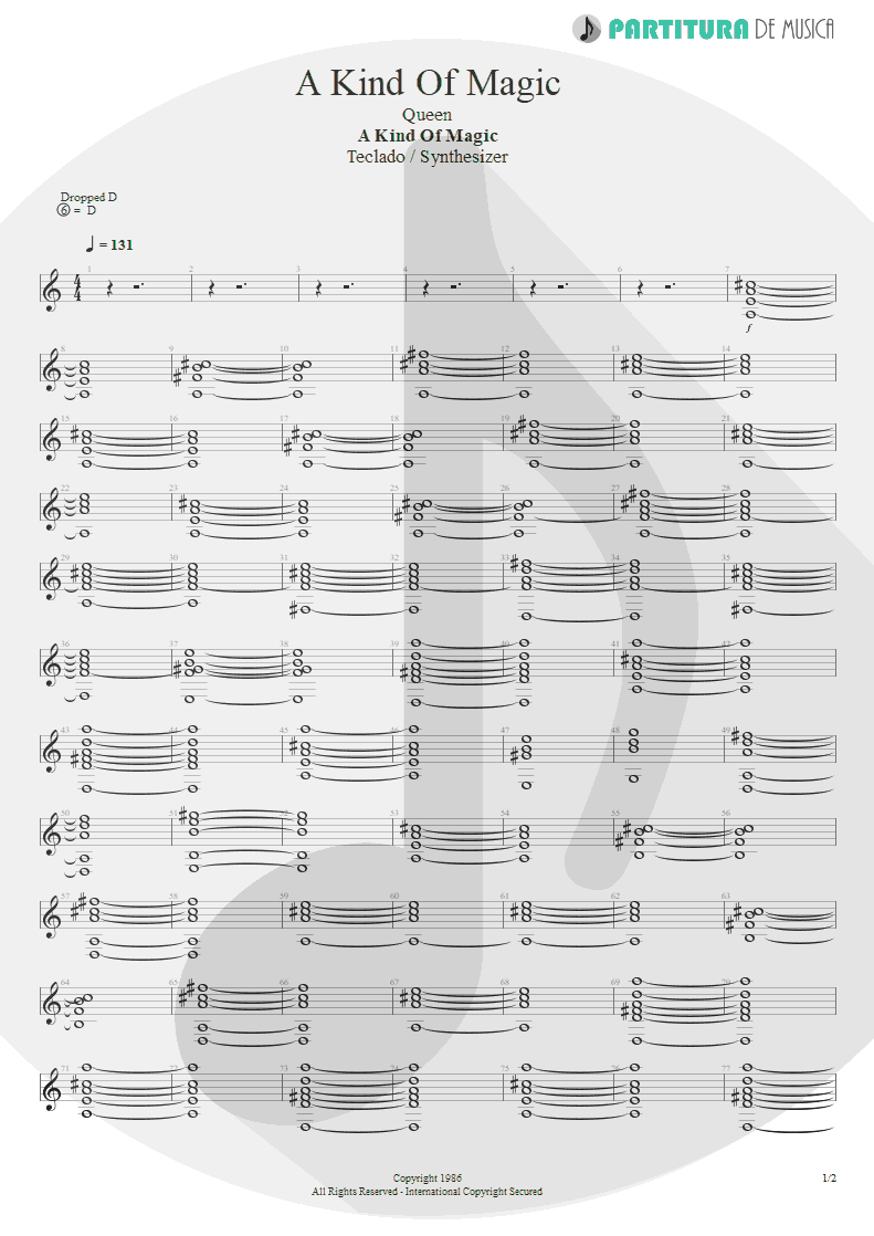 Partitura de musica de Teclado - A Kind Of Magic | Queen | A Kind of Magic 1986 - pag 1