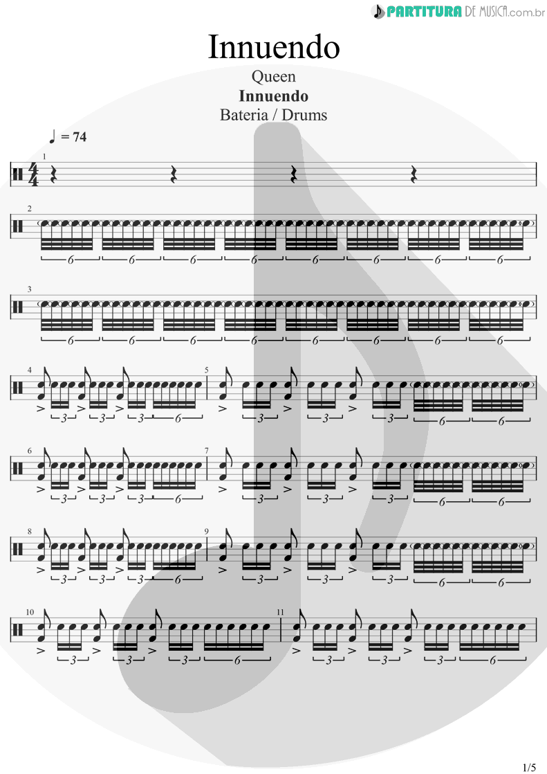 Partitura de musica de Bateria - Innuendo | Queen | Innuendo 1991 - pag 1