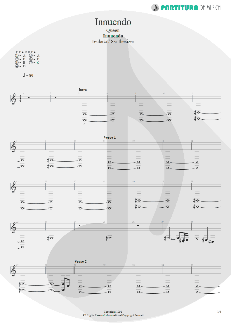 Partitura de musica de Teclado - Innuendo | Queen | Innuendo 1991 - pag 1