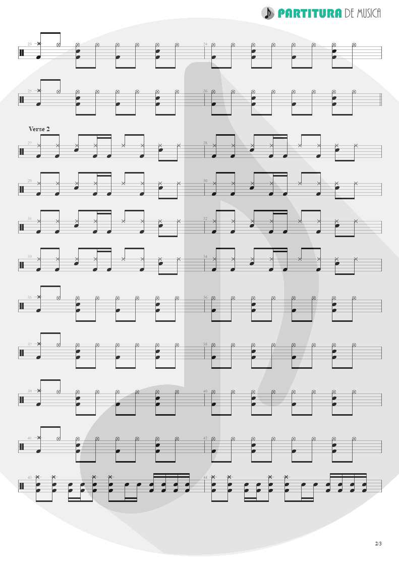 Partitura de musica de Bateria - Bulls On Parade | Rage Against the Machine | Evil Empire 1996 - pag 2