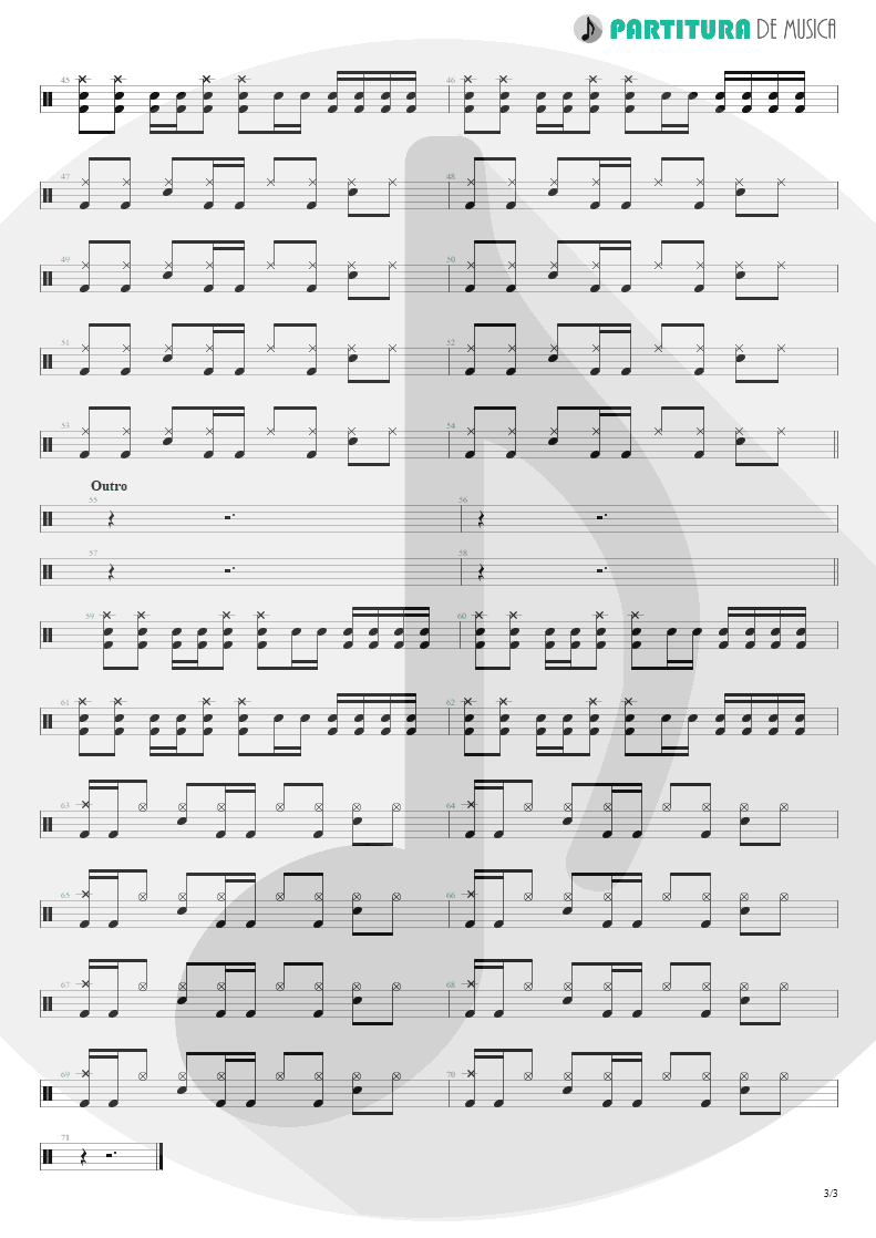 Partitura de musica de Bateria - Bulls On Parade | Rage Against the Machine | Evil Empire 1996 - pag 3