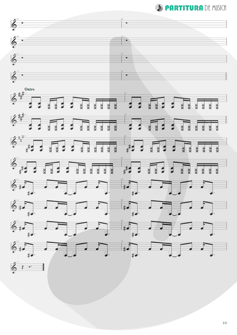 Partitura de musica de Guitarra Elétrica - Bulls On Parade | Rage Against the Machine | Evil Empire 1996 - pag 3