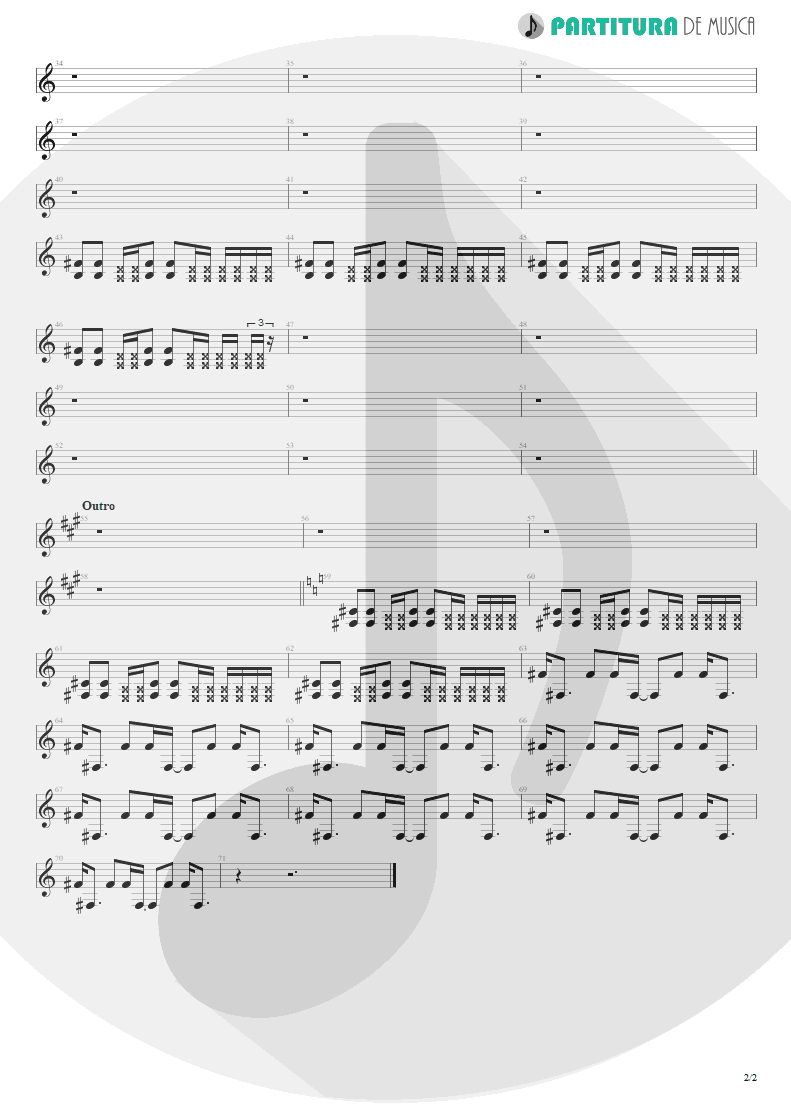 Partitura de musica de Guitarra Elétrica - Bulls On Parade | Rage Against the Machine | Evil Empire 1996 - pag 2