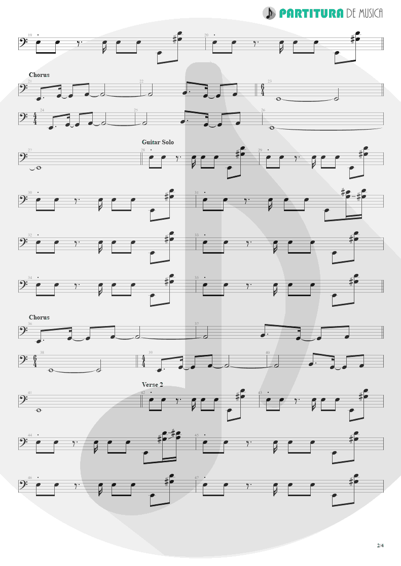 Partitura de musica de Baixo Elétrico - Bullet In The Head | Rage Against the Machine | Rage Against the Machine 1996 - pag 2