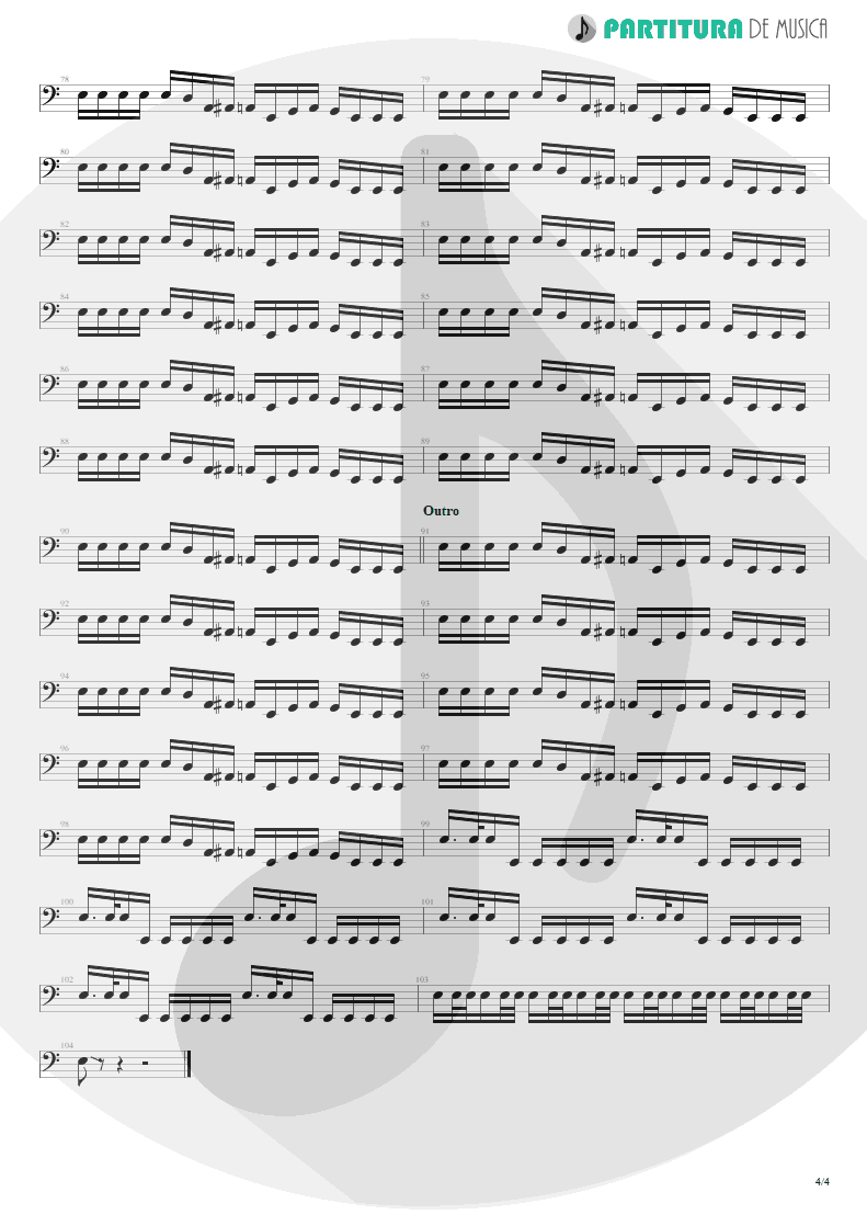 Partitura de musica de Baixo Elétrico - Bullet In The Head | Rage Against the Machine | Rage Against the Machine 1996 - pag 4