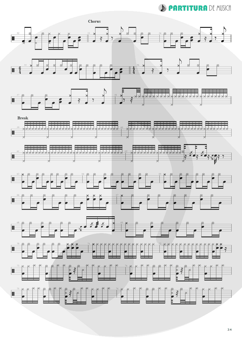 Partitura de musica de Bateria - Bullet In The Head | Rage Against the Machine | Rage Against the Machine 1996 - pag 3