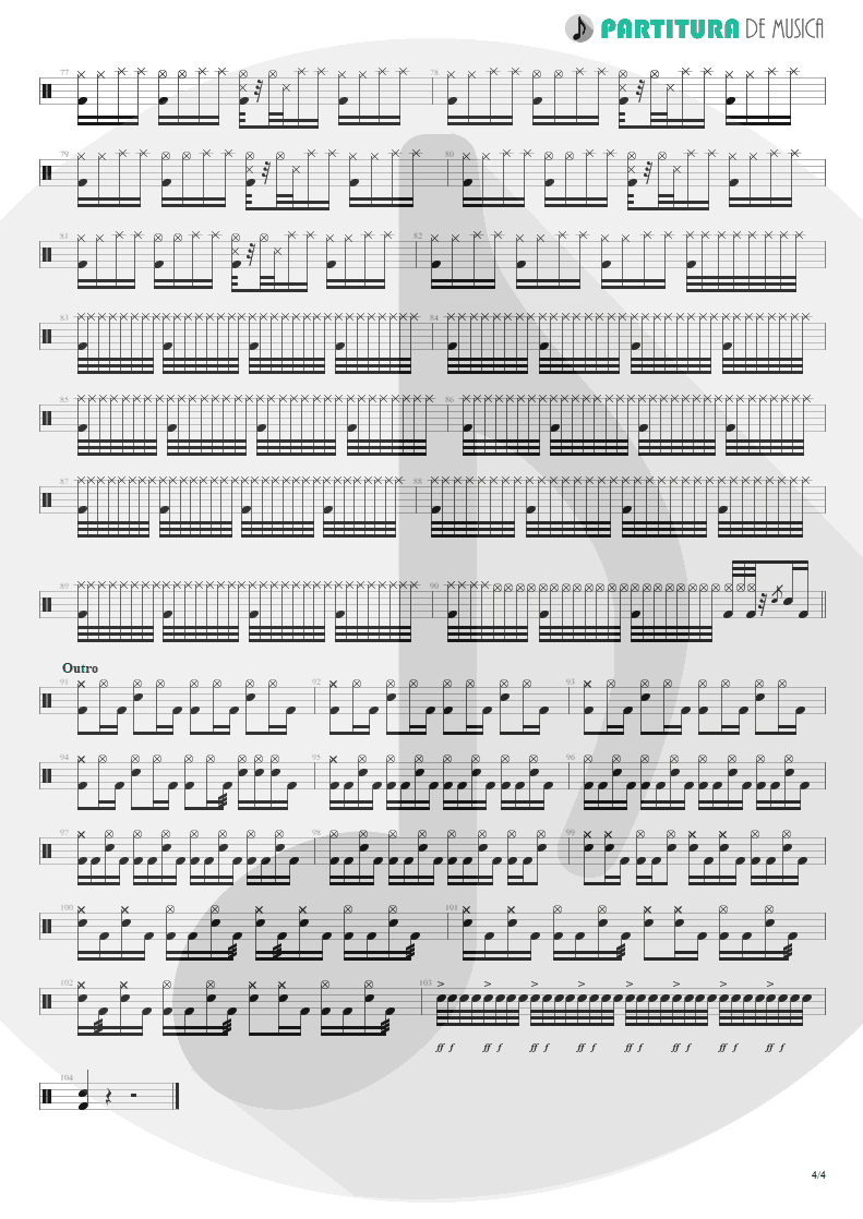 Partitura de musica de Bateria - Bullet In The Head | Rage Against the Machine | Rage Against the Machine 1996 - pag 4