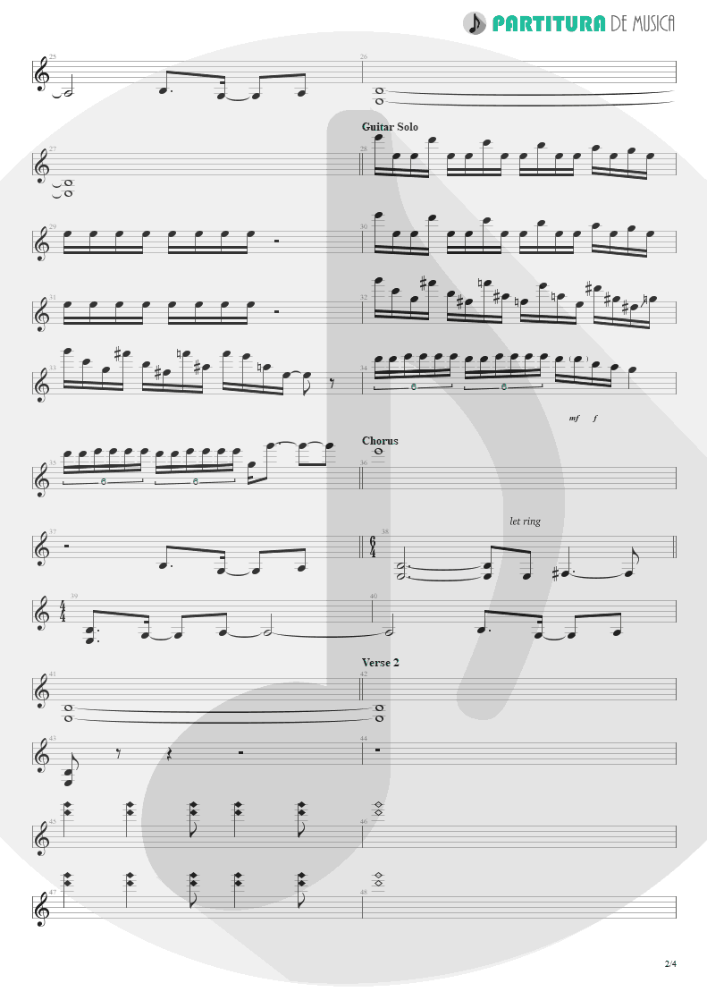 Partitura de musica de Guitarra Elétrica - Bullet In The Head | Rage Against the Machine | Rage Against the Machine 1996 - pag 2