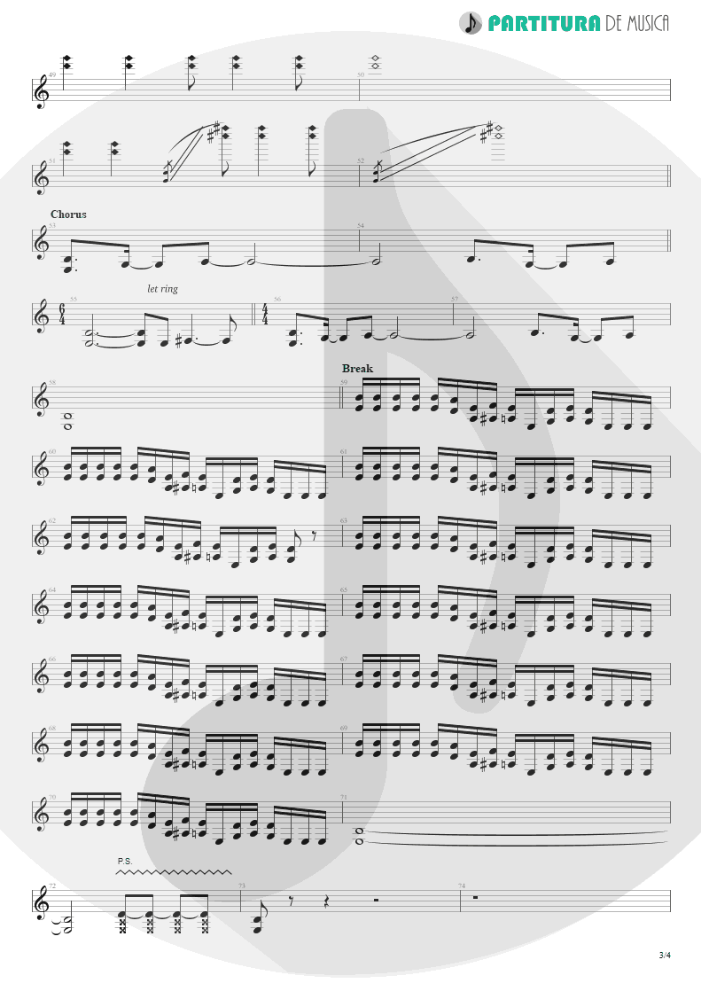 Partitura de musica de Guitarra Elétrica - Bullet In The Head | Rage Against the Machine | Rage Against the Machine 1996 - pag 3