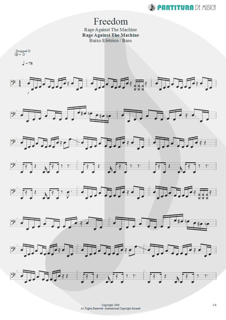 Partitura de musica de Baixo Elétrico - Freedom | Rage Against the Machine | Rage Against the Machine 1996 - pag 1