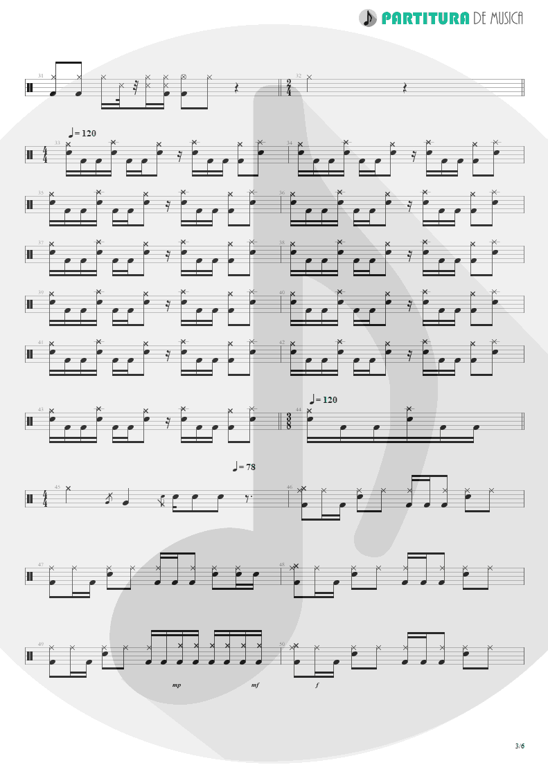 Partitura de musica de Bateria - Freedom | Rage Against the Machine | Rage Against the Machine 1996 - pag 3