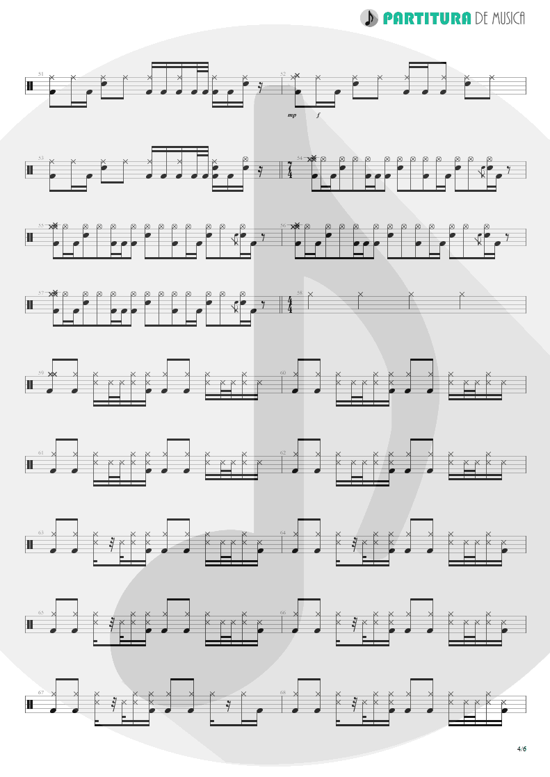 Partitura de musica de Bateria - Freedom | Rage Against the Machine | Rage Against the Machine 1996 - pag 4