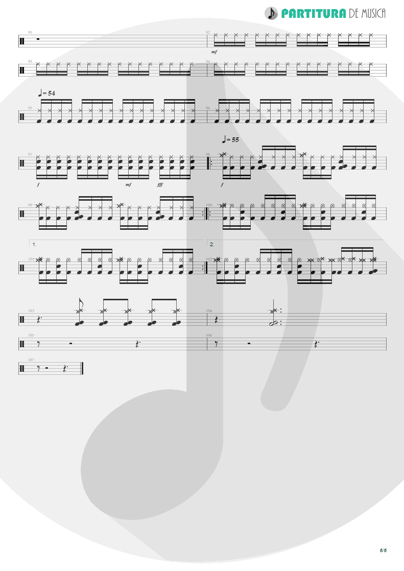 Partitura de musica de Bateria - Freedom | Rage Against the Machine | Rage Against the Machine 1996 - pag 6