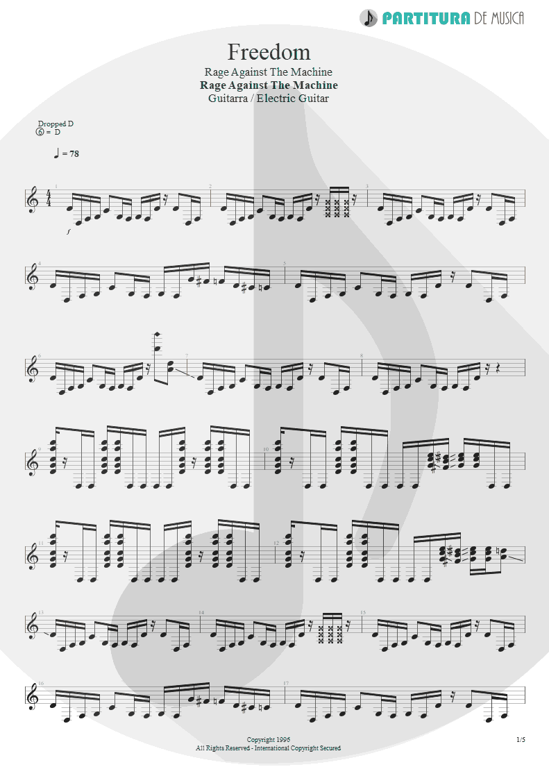 Partitura de musica de Guitarra Elétrica - Freedom | Rage Against the Machine | Rage Against the Machine 1996 - pag 1