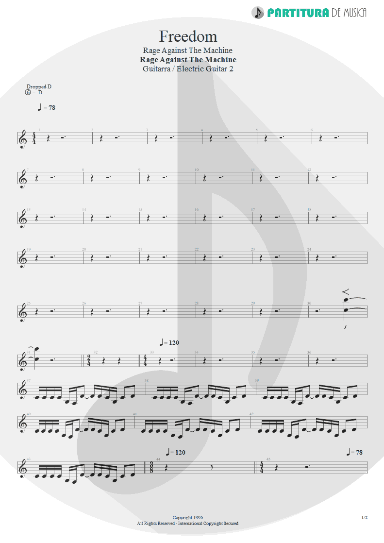 Partitura de musica de Guitarra Elétrica - Freedom | Rage Against the Machine | Rage Against the Machine 1996 - pag 1