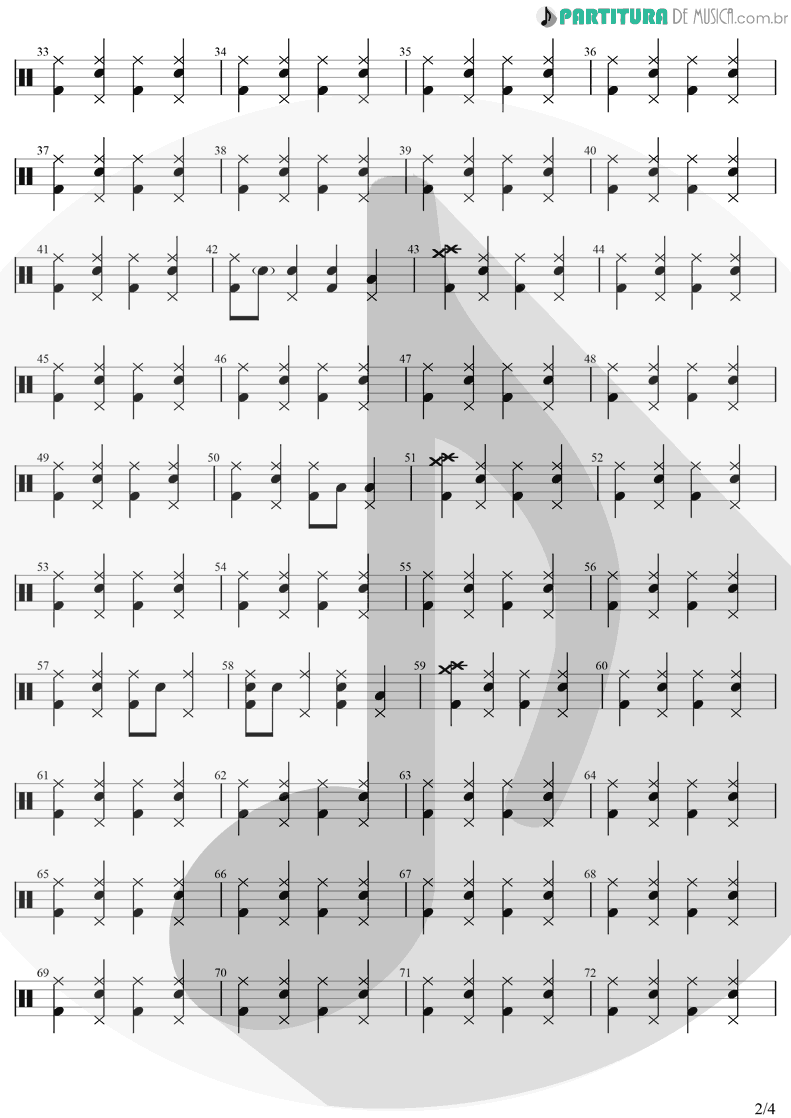 Partitura de musica de Bateria - Cowboy Fora da Lei | Raul Seixas | Uah-Bap-Lu-Bap-Lah-Béin-Bum! 1987 - pag 2