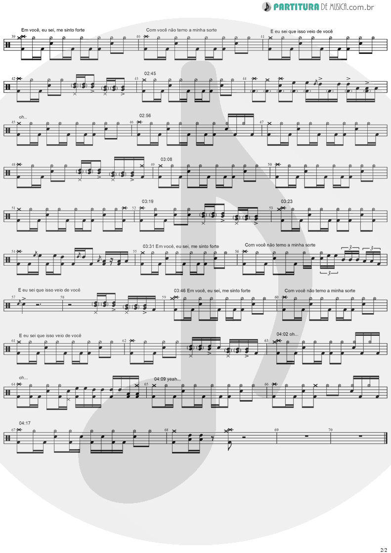 Partitura de musica de Bateria - Do Alto da Pedra | Rosa de Saron | Depois do Inverno 2002 - pag 2