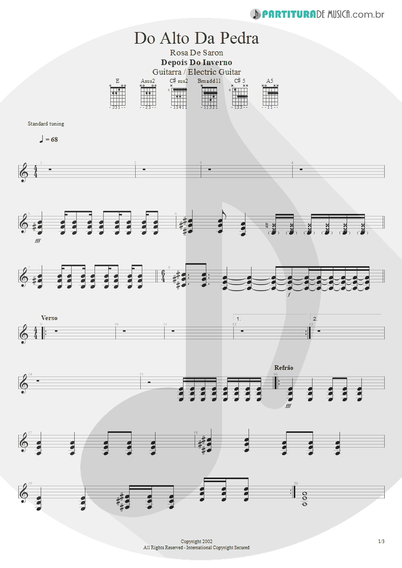 Partitura de musica de Guitarra Elétrica - Do Alto da Pedra | Rosa de Saron | Depois do Inverno 2002 - pag 1