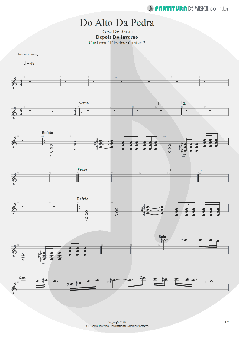 Partitura de musica de Guitarra Elétrica - Do Alto da Pedra | Rosa de Saron | Depois do Inverno 2002 - pag 1