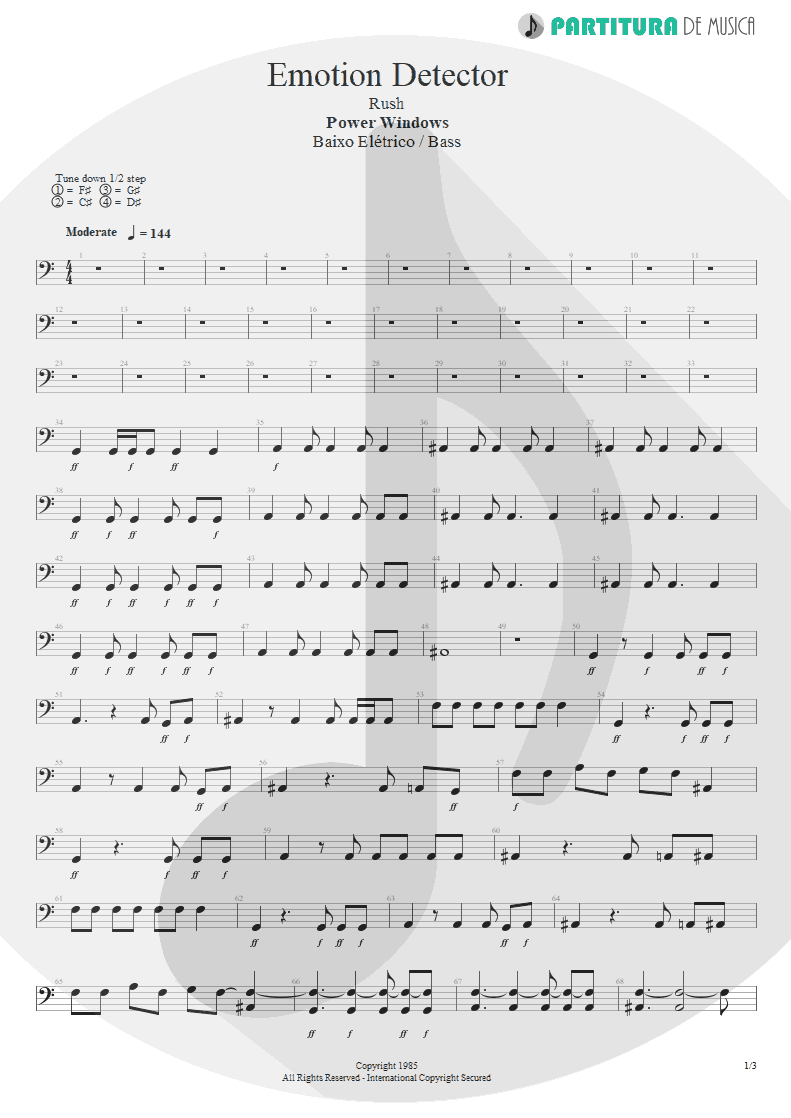 Partitura de musica de Baixo Elétrico - Emotion Detector | Rush | Power Windows 1985 - pag 1