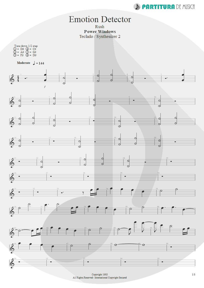 Partitura de musica de Teclado - Emotion Detector | Rush | Power Windows 1985 - pag 1