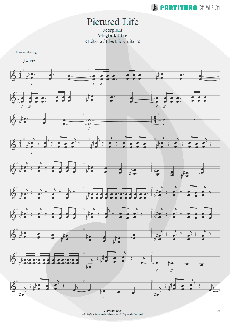 Partitura de musica de Guitarra Elétrica - Pictured Life | Scorpions | Virgin Killer 1976 - pag 1