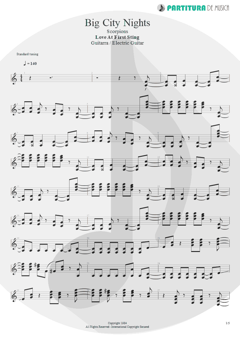 Partitura de musica de Guitarra Elétrica - Big City Nights | Scorpions | Love at First Sting 1984 - pag 1