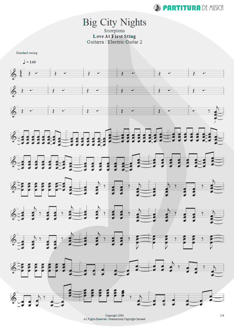 Partitura de musica de Guitarra Elétrica - Big City Nights | Scorpions | Love at First Sting 1984 - pag 1