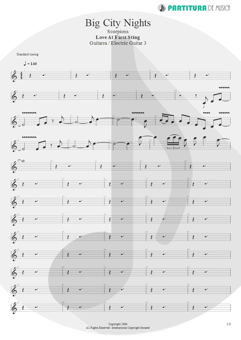 Partitura de musica de Guitarra Elétrica - Big City Nights | Scorpions | Love at First Sting 1984 - pag 1