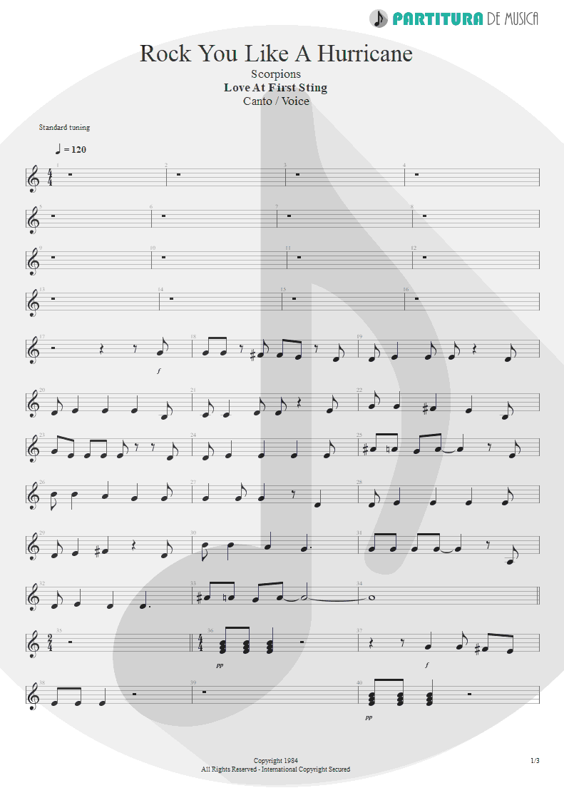 Partitura de musica de Canto - Rock You Like A Hurricane | Scorpions | Love at First Sting 1984 - pag 1