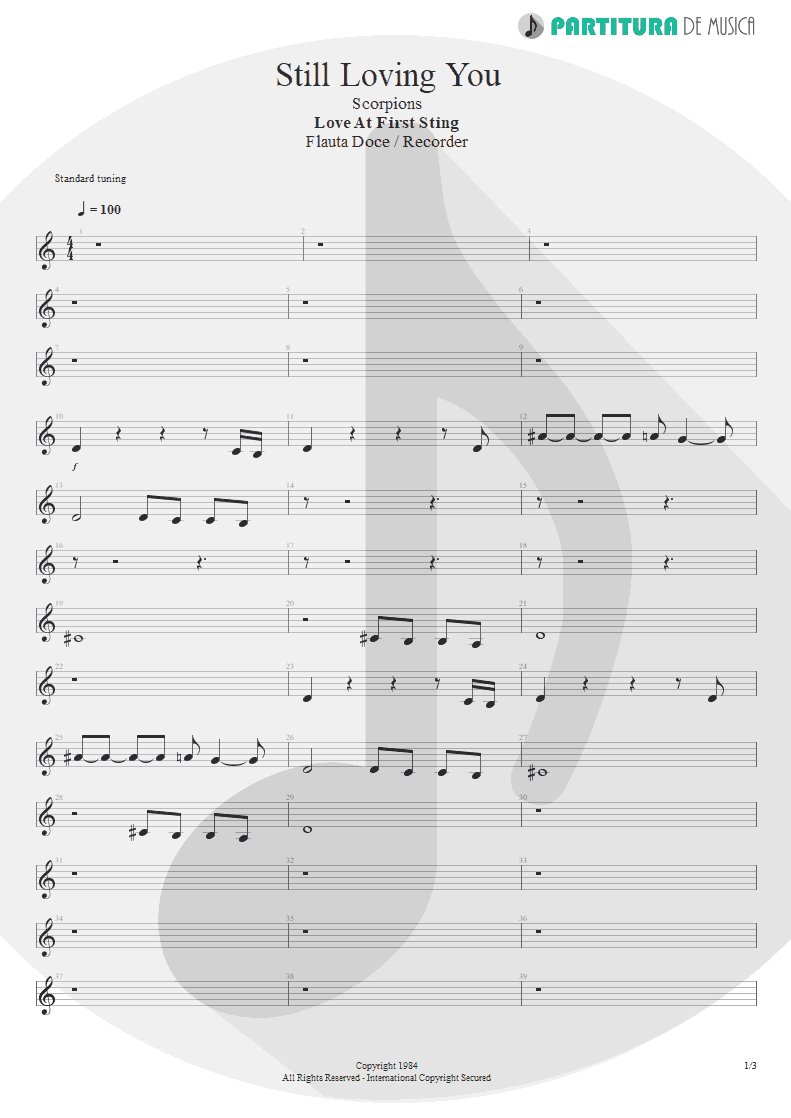 Partitura de musica de Flauta Doce - Still Loving You | Scorpions | Love at First Sting 1984 - pag 1