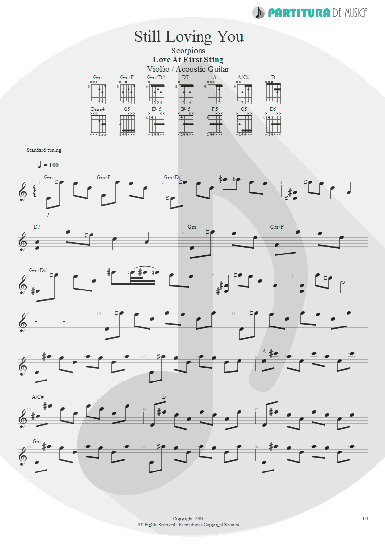 Partitura de musica de Violão - Still Loving You | Scorpions | Love at First Sting 1984 - pag 1