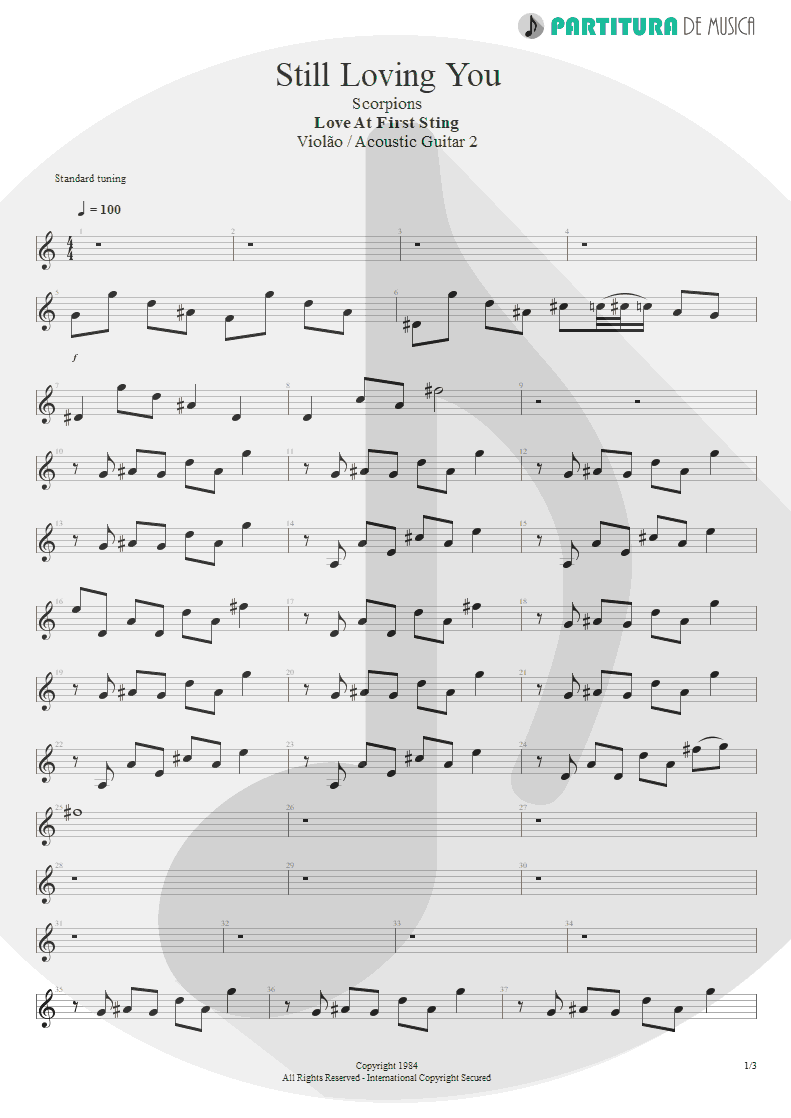 Partitura de musica de Violão - Still Loving You | Scorpions | Love at First Sting 1984 - pag 1