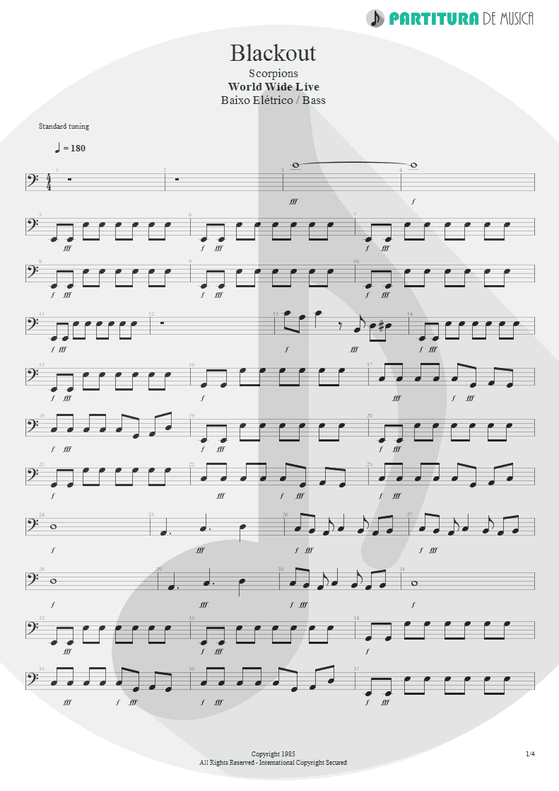 Partitura de musica de Baixo Elétrico - Blackout | Scorpions | World Wide Live 1985 - pag 1