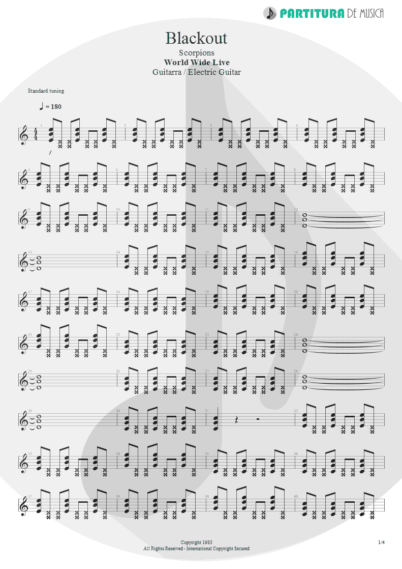 Partitura de musica de Guitarra Elétrica - Blackout | Scorpions | World Wide Live 1985 - pag 1