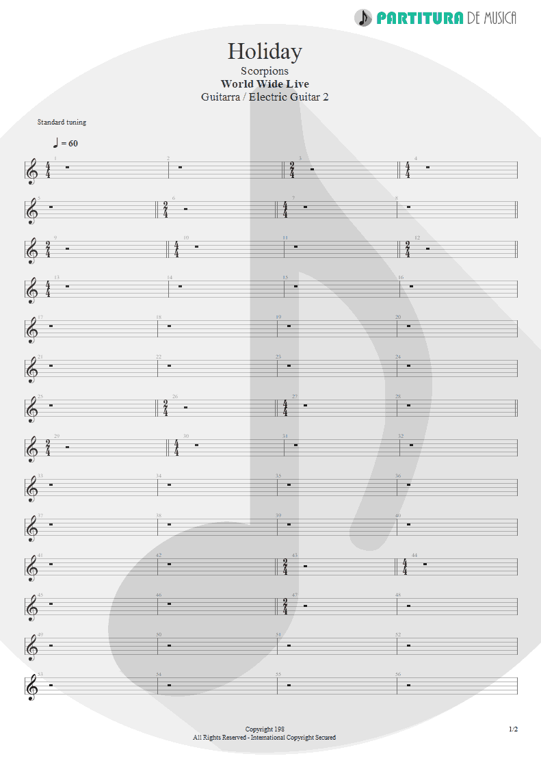 Partitura de musica de Guitarra Elétrica - Holiday | Scorpions | World Wide Live 1985 - pag 1