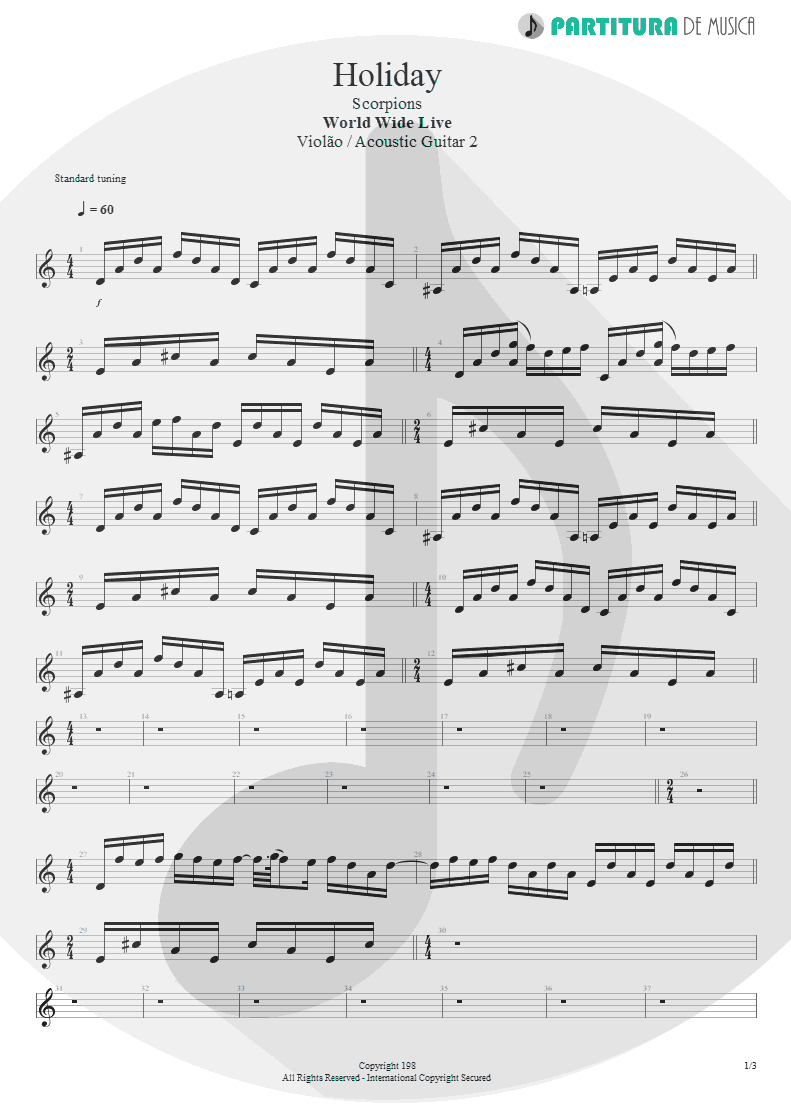 Partitura de musica de Violão - Holiday | Scorpions | World Wide Live 1985 - pag 1