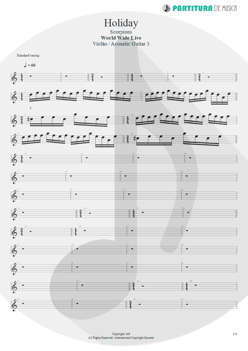 Partitura de musica de Violão - Holiday | Scorpions | World Wide Live 1985 - pag 1