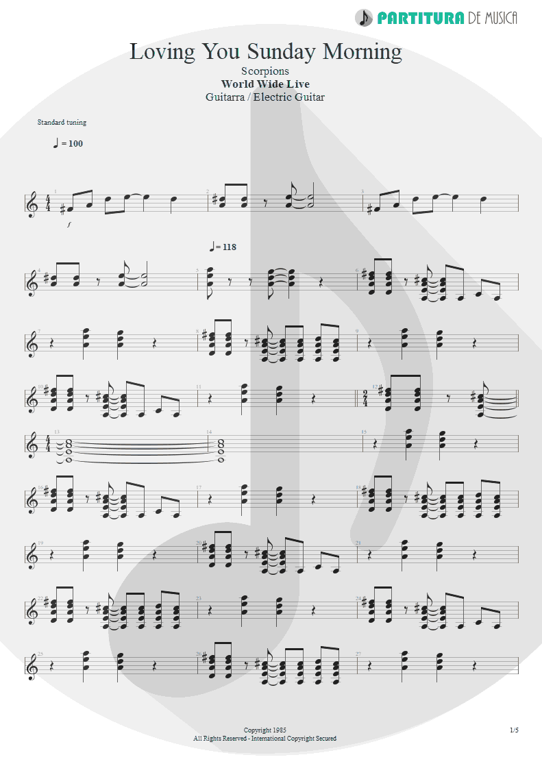 Partitura de musica de Guitarra Elétrica - Loving You Sunday Morning | Scorpions | World Wide Live 1985 - pag 1