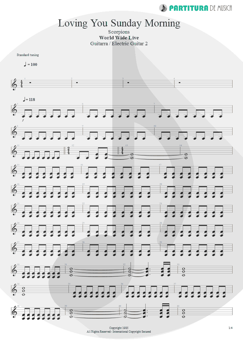 Partitura de musica de Guitarra Elétrica - Loving You Sunday Morning | Scorpions | World Wide Live 1985 - pag 1