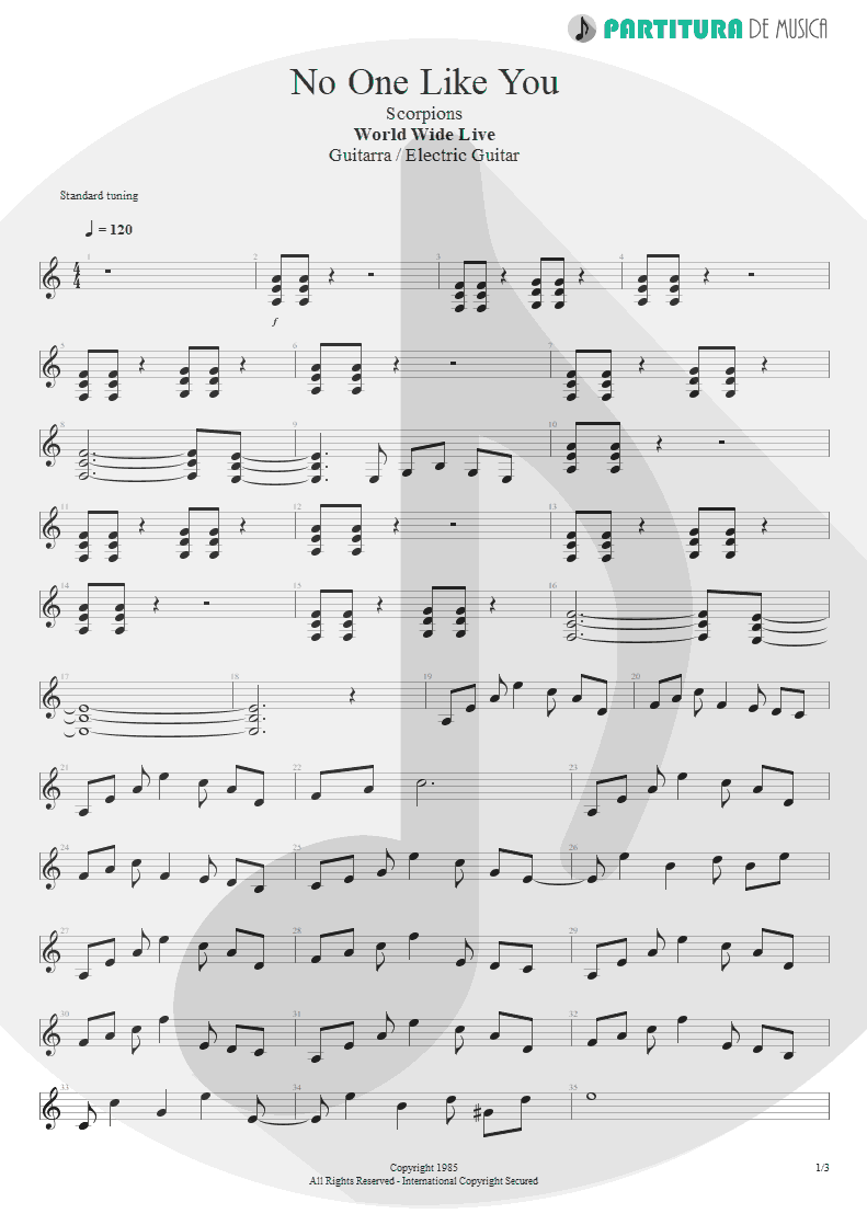 Partitura de musica de Guitarra Elétrica - No One Like You | Scorpions | World Wide Live 1985 - pag 1