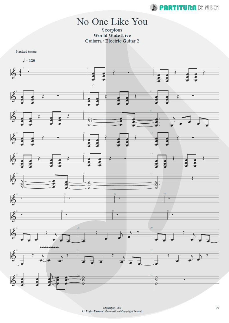 Partitura de musica de Guitarra Elétrica - No One Like You | Scorpions | World Wide Live 1985 - pag 1