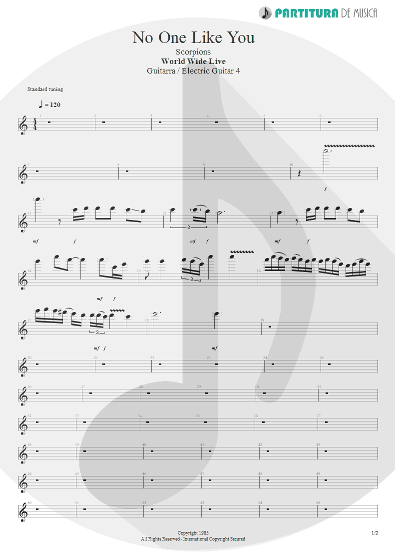 Partitura de musica de Guitarra Elétrica - No One Like You | Scorpions | World Wide Live 1985 - pag 1