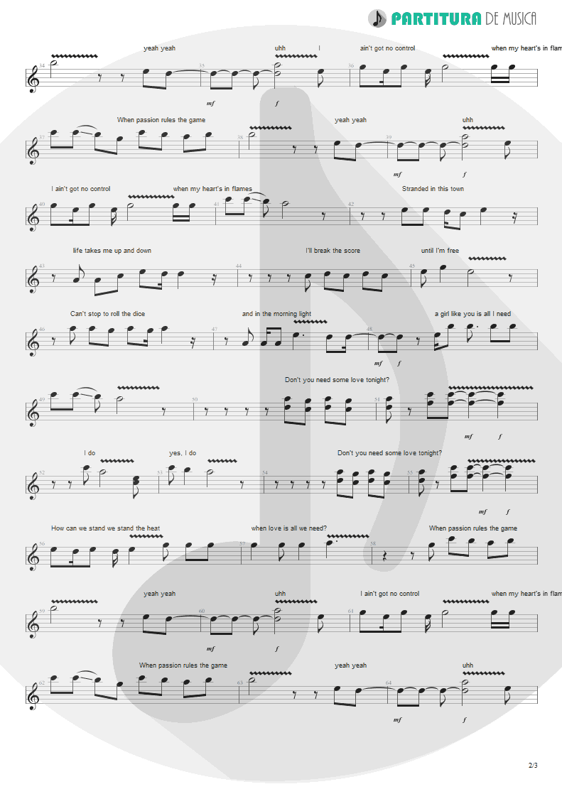 Partitura de musica de Canto - Passion Rules The Game | Scorpions | Savage Amusement 1988 - pag 2